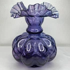 RARE Fenton Glass 1942 Mulberry Diamond Optic Petticoat Crimped Melon Vase