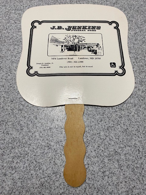 Funeral Mortuary Paper Advertising Fan Jenkins Landover, Maryland