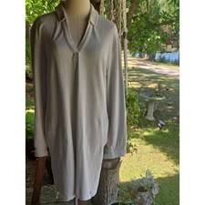 Loft Outlet Gray And Cream Herringbone Jersey Knit Midi Dress Size Medium