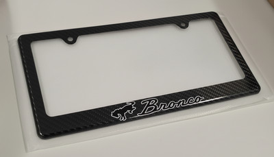 Black with White Outline Bronco License Plate Frame Premium 100% Carbon Fiber