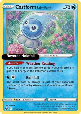 Pokemon Castform Rainy Form 033/198 SWSH06: Chilling Reign Reverse Holofoil