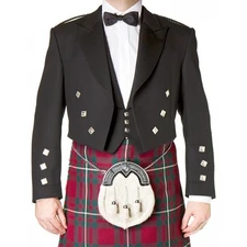 Men's Scottish Prince Charlie Jacket With 3 Button Vest Serge Wool Kilt Jacket