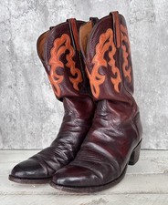 Vintage Lucchese 1883 Western Boots Oxblood Brown Leather Inlay Boots USA 10B