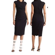 Alexia Admor dress Yoon Cap Sleeves draped sheath black size Small S