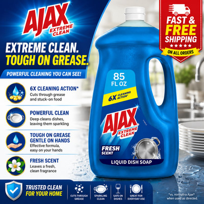Ajax Extreme Clean Foaming Dish Soap, Deep Cleaning, Grease-Cutting, 85 fl oz