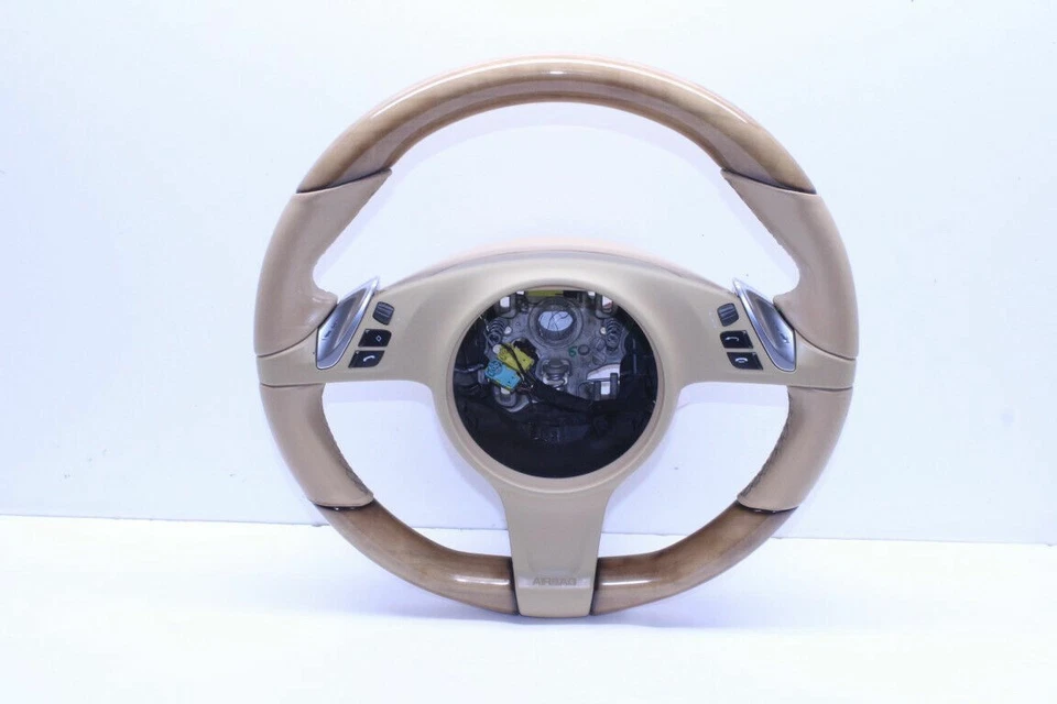 Volante Porsche Cayenne Panamera 2011-2014 madera cuero beige OEM usado Foto 2 de 4