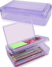 Pen Boxes Storage School Box Clear Purple-1pcs , Plastic Pencil Case for Office