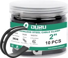 10pcs 2" Stainless Steel Cable Clamps, Rubber Coated, Black Wire Clips High Q...