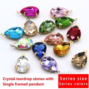 15-Teardrop-color-Framed-Glass-Pendant-Bead-Necklace-Earring-Findings-Connectors