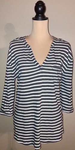 Women's Banana Republic Gray & White Roll Tab Sleeve Pocket Top/Shirt, Medium M - Picture 1 of 8