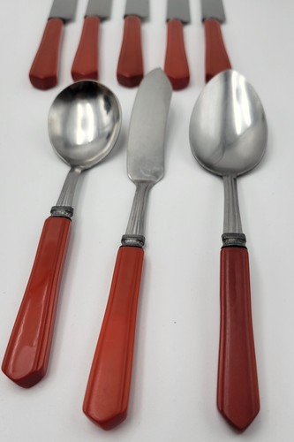 15 pezzi di posate con manico in bachelite - manico arancione scuro/rosso 409 testato - Foto 11 di 18
