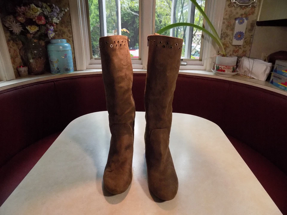 Kim Rogers Jenna2 Botas de Gamuza Sintética Hasta la Rodilla Marrón 3" Tacones Talla 11 M Cremalleras Laterales Foto 3 de 4