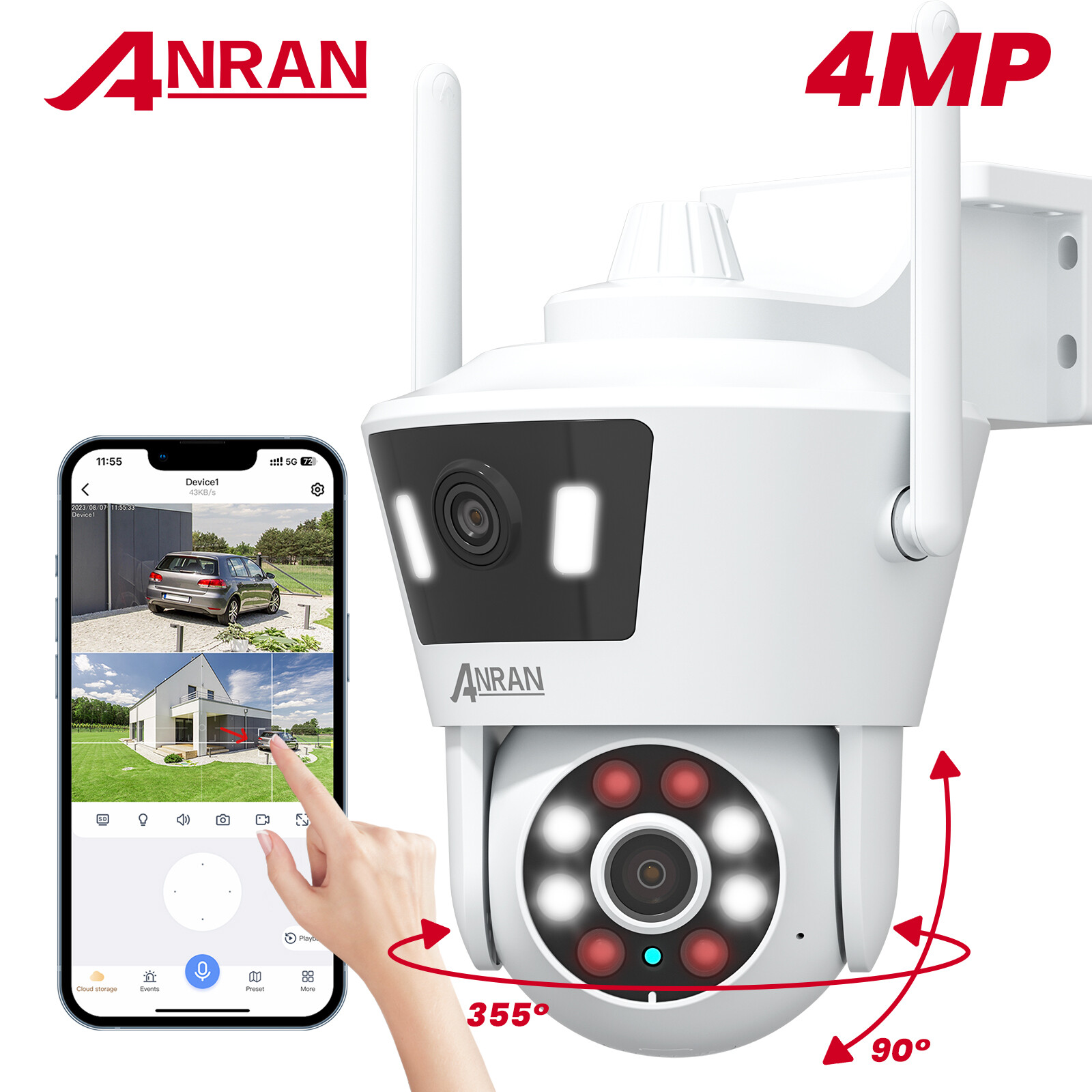4MP Dual Lens WiFi PTZ Security Camera with Night Vision for Indoor Outdoor