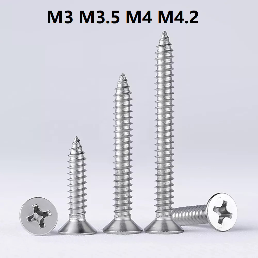M3 M3.5 M4 304 Stainless Phillips Flat Countersunk Head Self-Tapping Wood Screws