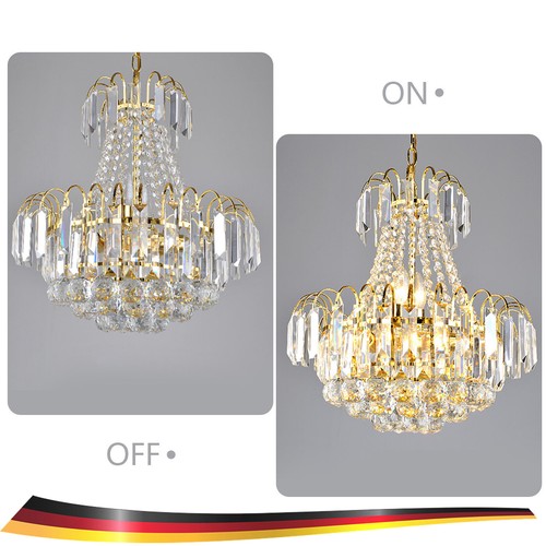 Lampadario cristallo oro luce lusso soggiorno soffitto moderno sospensione - Foto 2 di 11