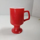 Vtg Anchor Hocking Fire King MCM Footed Pedestal Red Milk Glass Coffee Cup Mug