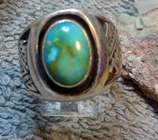 New Sterling Silver Kingman Turquoise Mens Ring Navajo  Size 11 1/4