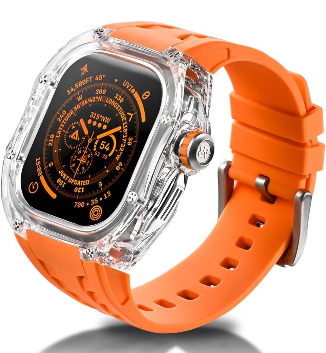 RYUEUYA Translucent Designer Rugged Case and Band –Apple Watch Ultra 49mm ORANGE
