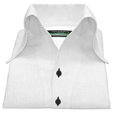 White Linen High Open Bow Collar Men's Wedding Birthday Shirt Made to Measure