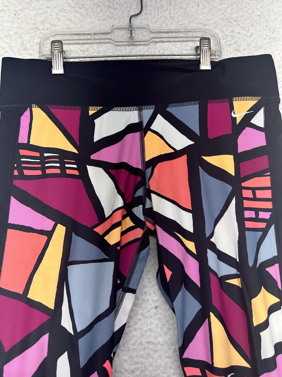 Nike Pants Womens Large Black Geometric Stained Glass Cropped