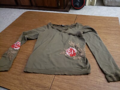 Max & Co Tricot Womens L Green Embroidered Floral Design In Very Good Condition 
