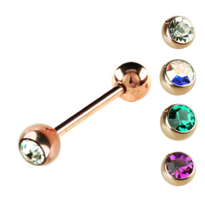1,6mm Rosegold Piercing Barbell Kugel mit Kristall Zungen Piercing Stab Stecker