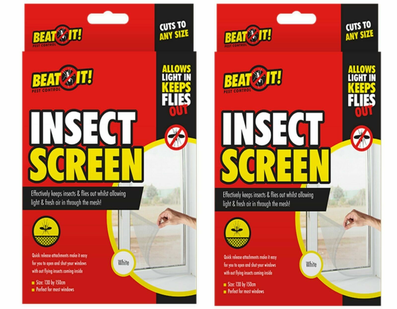2 X WHITE MESH WINDOW MOSQUITO SCREEN NET Curtain Insect Snap Fly Bug