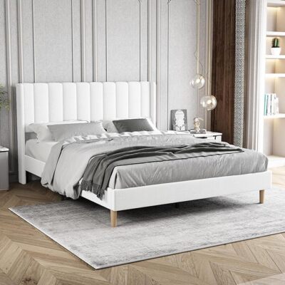 Upholstered Platform Bed Frame Queen Strong Wooden Slats Support Linen 41.34''H