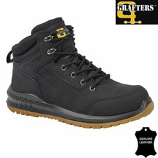 Mens GRAFTERS Leather Safety Boots Steel Toe Cap Work Hiking Shoes Ankle Trainer