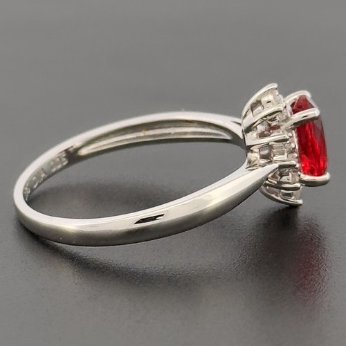 9ct White Gold Lab-Created Ruby & Diamond Cluster Ring Size O Hallmarked - Picture 3 of 9