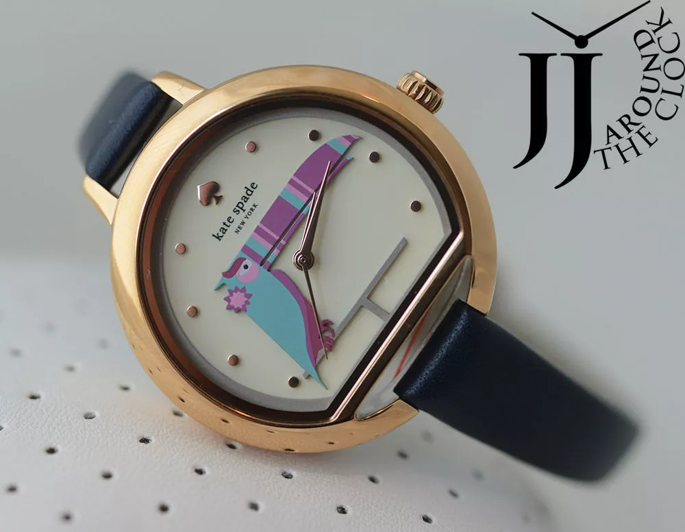 New Kate Spade Kenmare Black Leather Rose Gold Toucan Dial Ladies Watch KSW1341