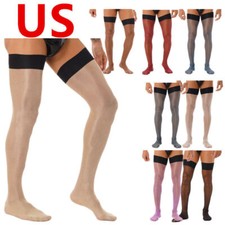 US Men Stockings Sheer Compression Glossy Pantyhose Thigh High Hosiery Tight