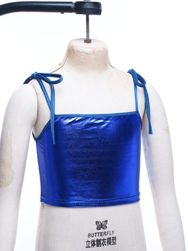 Girl Metallic Dance Tank Kids Camisole Shorts Sports Top Shiny Stage Dancewear - Picture 49 of 108