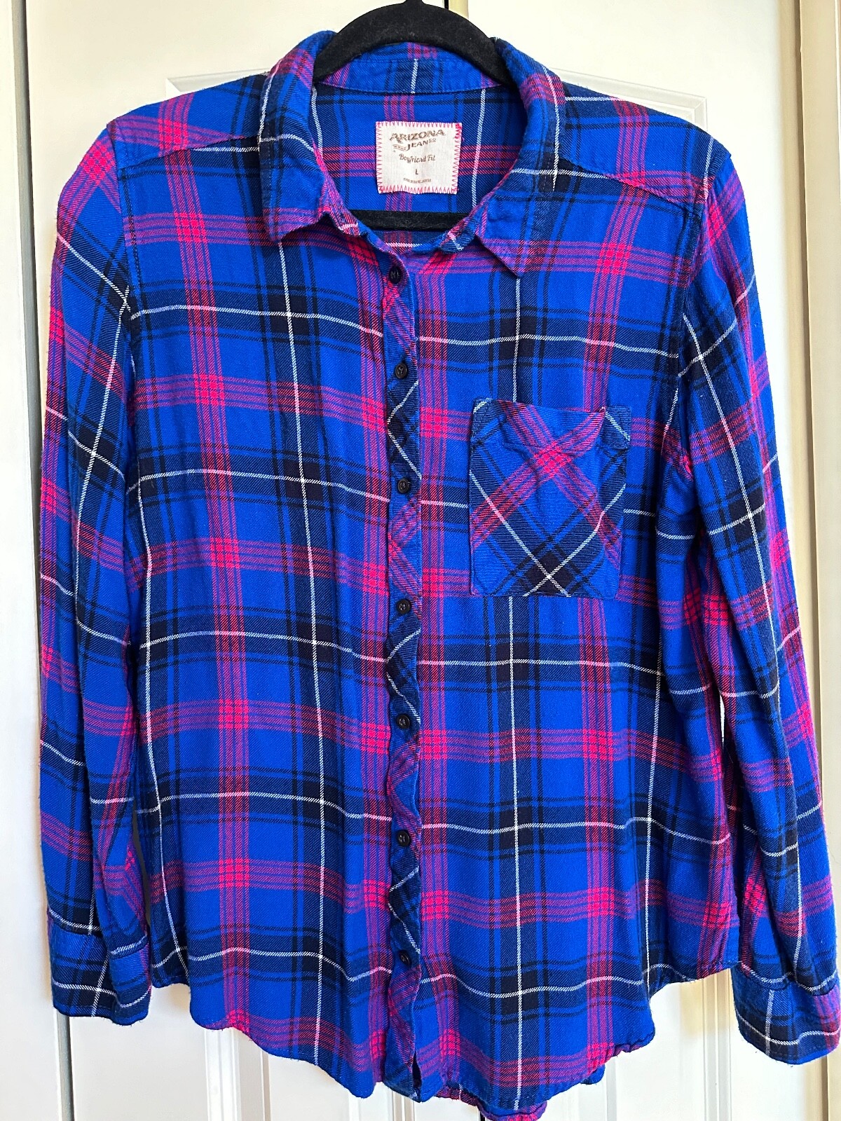 Arizona Jeans Co Boyfriend Fit Long Sleeve Button Up Plaid Flannel