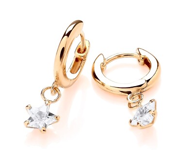 Gelbgold auf Silber simulierter Diamant STERN Tropfen Huggie Creolen