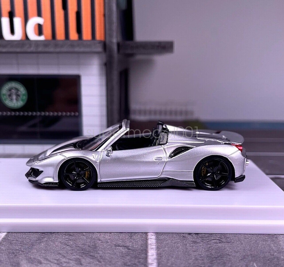 For TPC 1:64 Scale Silver 488 Pista Convertible Racing Sport Model