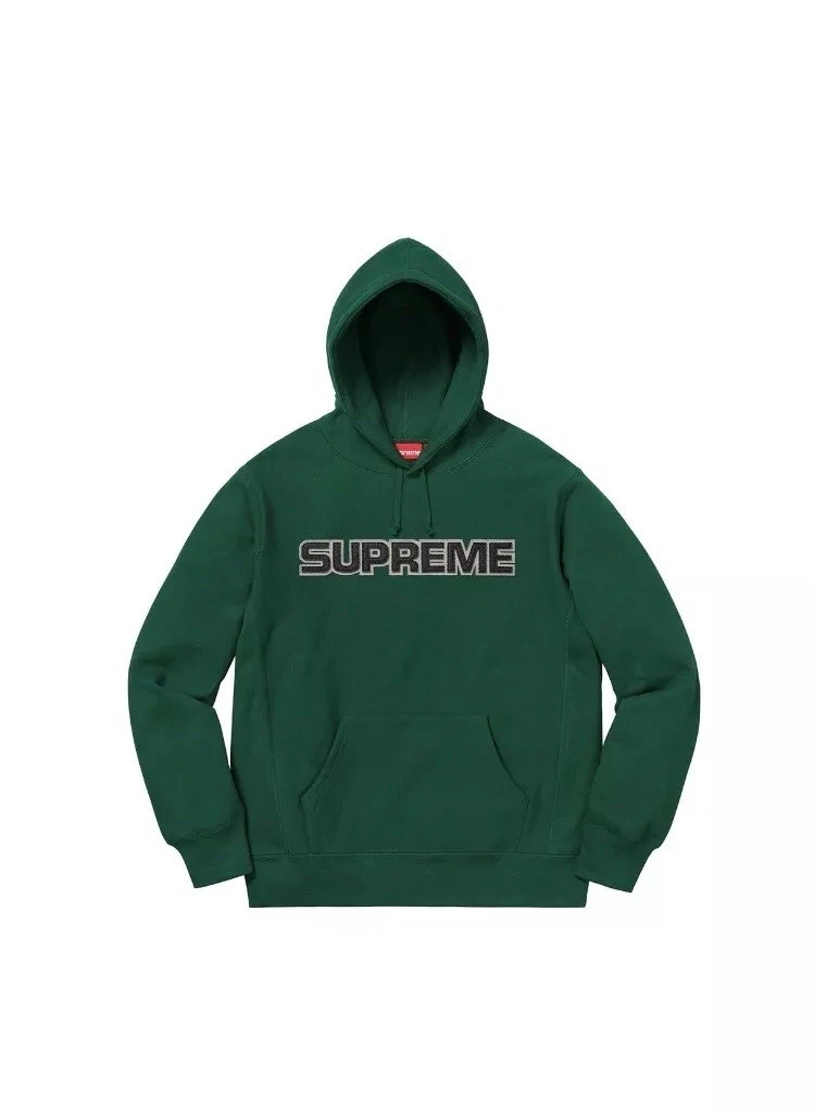 Sweat shirt en cuir perforé Supreme sweat à capuche vert foncé grande boîte logo FW18