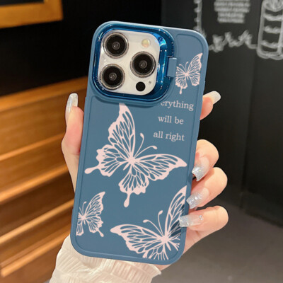 Hülle für iPhone 16 15 Pro Max 14 13 12 Schmetterling Kamera Ständer Handy Case