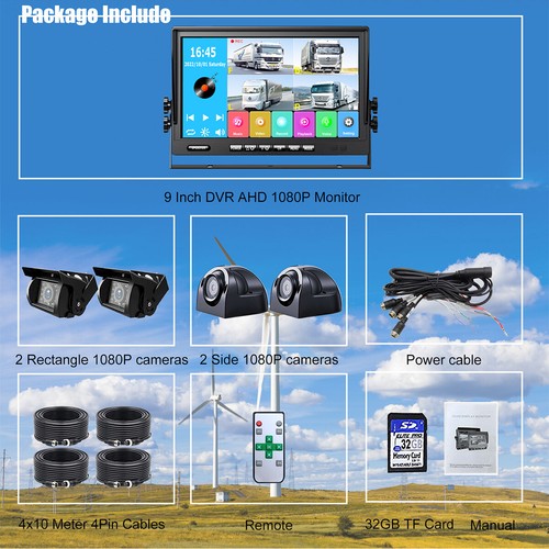 9" Quad Split Screen Monitor DVR w/ MIC Speaker MP5 Rear View Backup Camera Kit - Picture 11 of 12