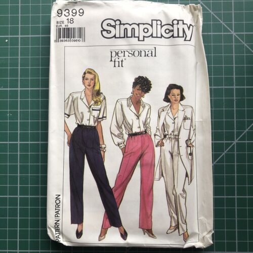 Vintage Simplicity Trouser Suit Blouse pattern Size 18 Uncut 9399 - Afbeelding 1 van 2