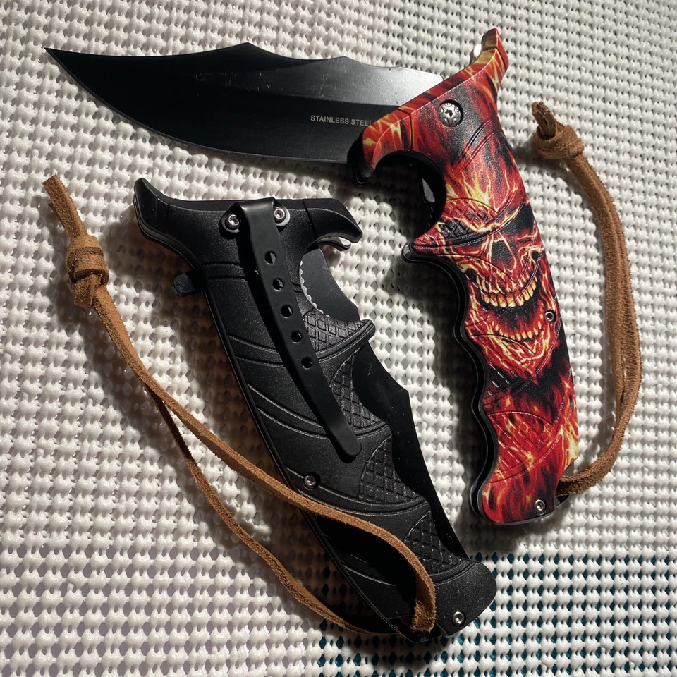 "Navaja de bolsillo única 9"" grande guardia de mano cuerda de cuero estilo Bowie regalo de caza" Foto 2 de 3