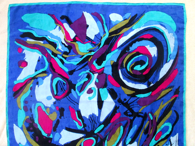 Foulard En Soie Vintage BARBARA KRACHT - Dimensions 85 X 88 Cm, Couleur Beige à Motifs, Occasion