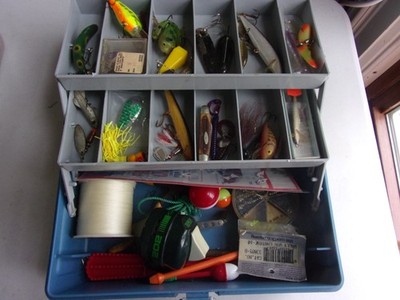 Catch All Tackle Box with Contents,Fishing Lures,Zebco 202,Fish,2 Tray