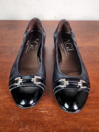 AGL Attilio Giusti Leombruni Ballet Flat Black Size 38/7.5 Patent Leather Toe - Picture 2 of 17