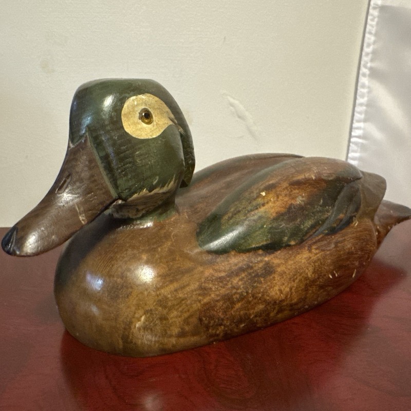 Vintage Heavy Wooden Handpainted Handcarved Duck Decoy 11" Long