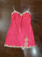 Victorias Secret Vintage Y2K Pink Satin Lace Slip Dress Chemise S Lingerie Mini