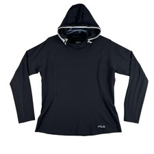 FILA Hoodie Womens Medium Black Lightweight Stretch Pullover Athletic Top