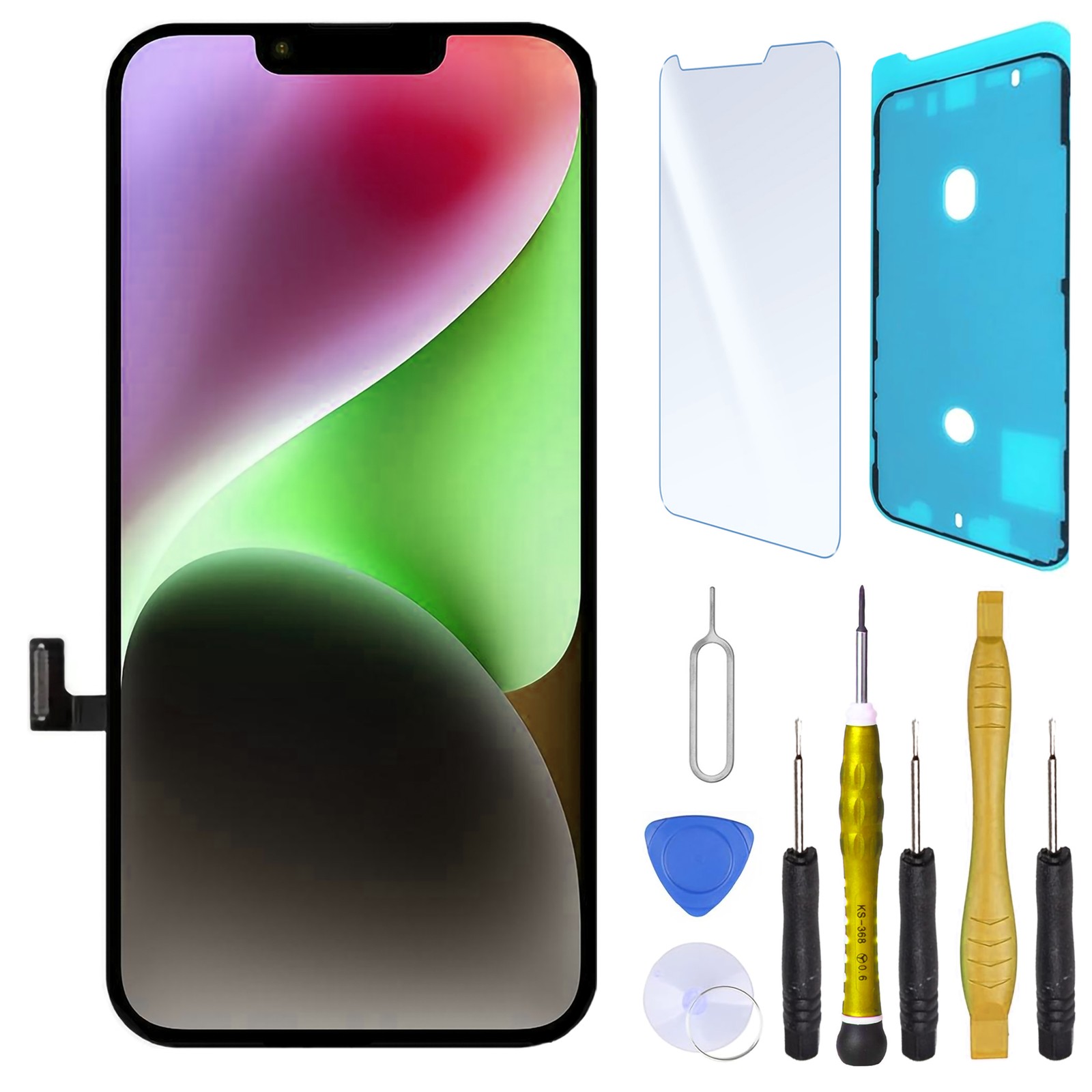Écran LCD iPhone 14 tactile haute sensibilité avec vitre de protection en verre trempé