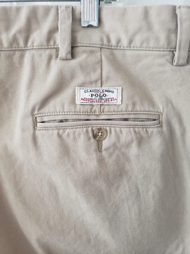 Vintage Polo Ralph Lauren Classic Chino Men's 40/32 Flat Front Cotton Khaki 1990