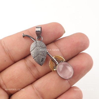 925 Silver Natural Rose Quartz Valentines Engagement Daughter Artisan Pendant